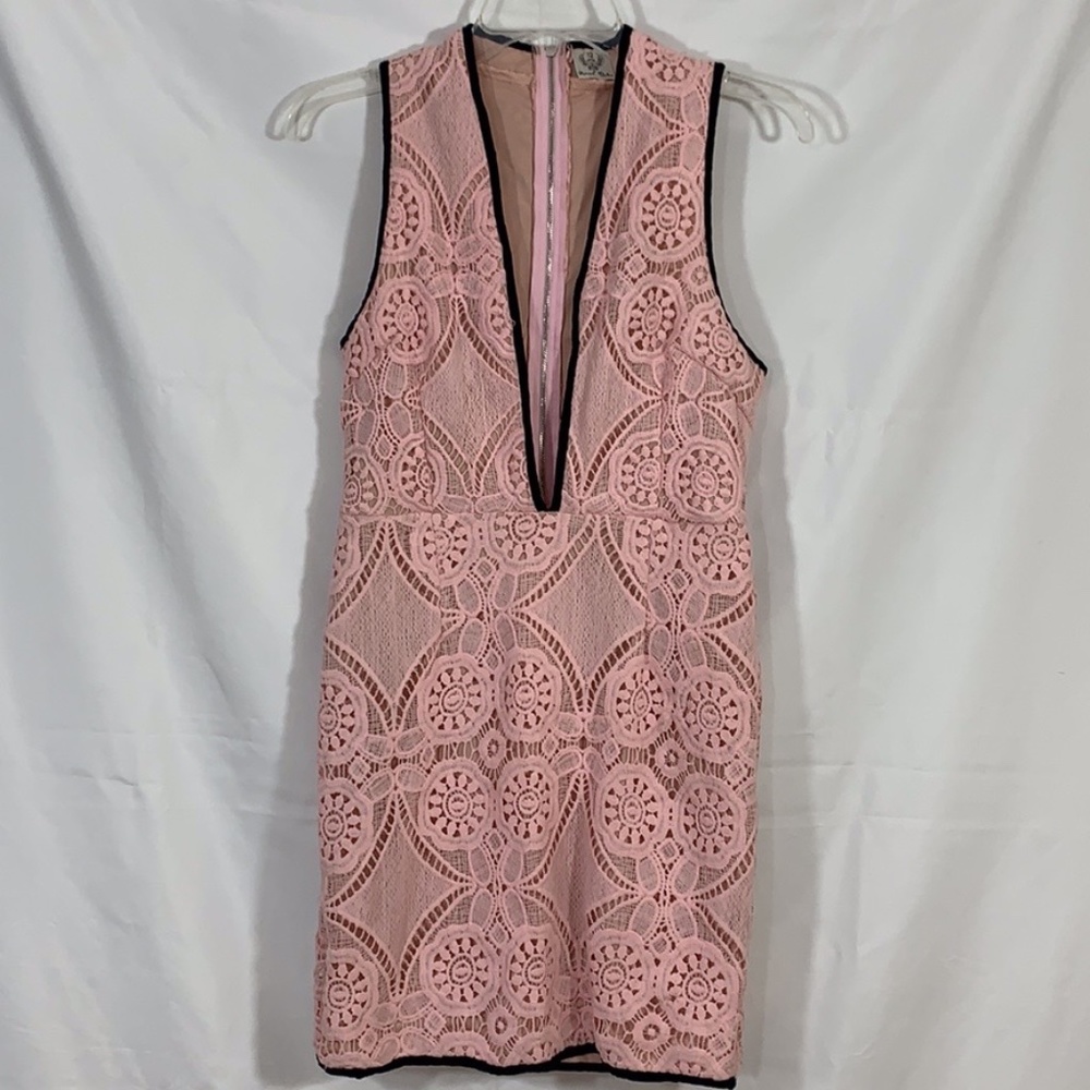 Angel Biba pink blck crochet laced dress deepV 12